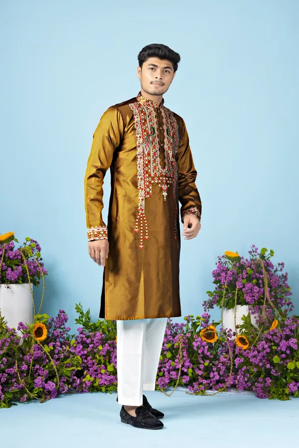 Verdant_Royale_Crest_Jacquard_Kurta_Mustard