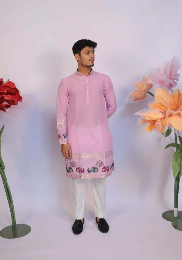 Ivory_Heirloom_Parade_Jacquard_Kurta_Pink