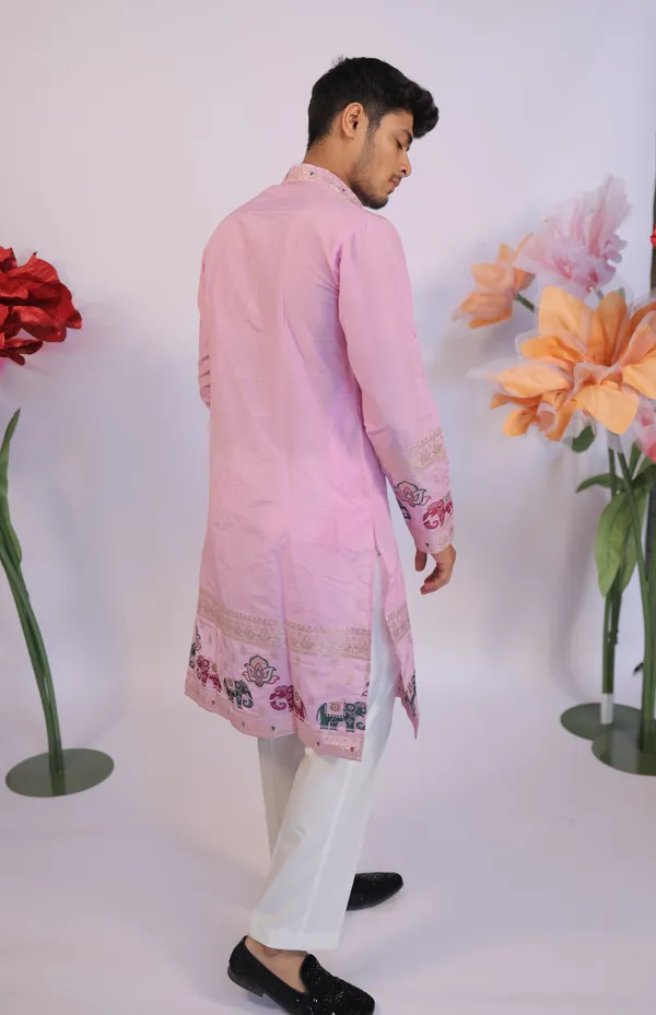 Ivory_Heirloom_Parade_Jacquard_Kurta_Pink