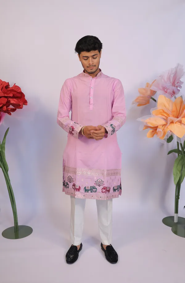 Ivory_Heirloom_Parade_Jacquard_Kurta_Pink