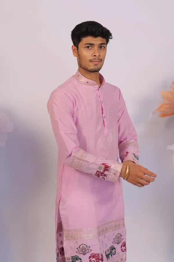 Ivory_Heirloom_Parade_Jacquard_Kurta_Pink