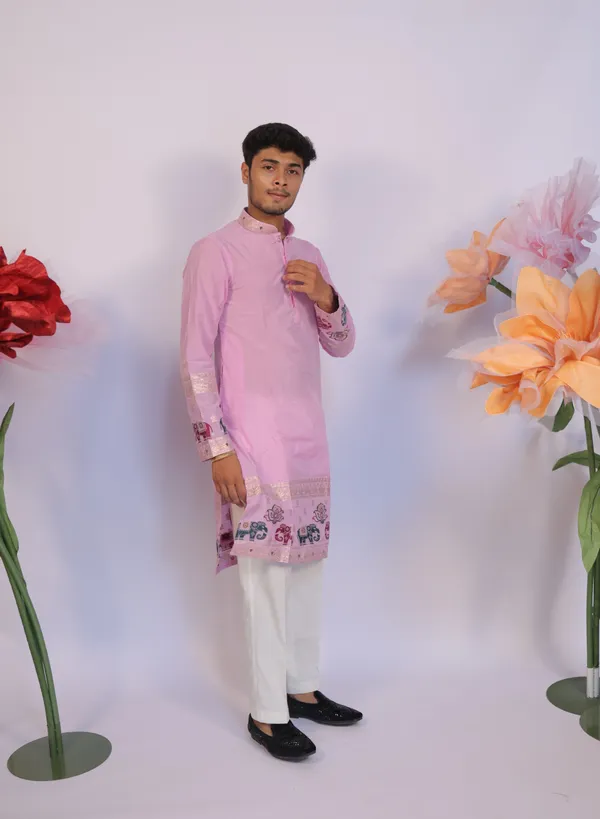 Ivory_Heirloom_Parade_Jacquard_Kurta_Pink