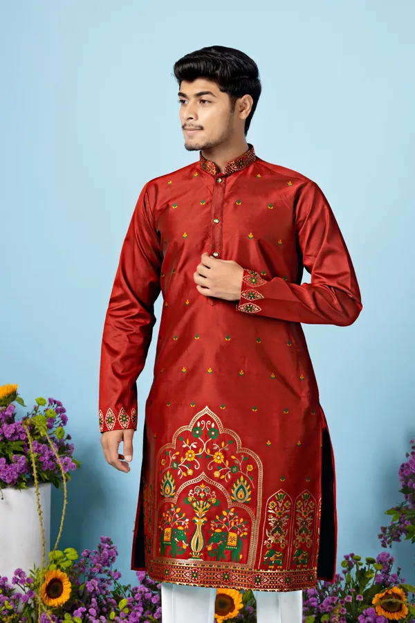 Regal_Ember_Crest_Jacquard_Kurta_Red