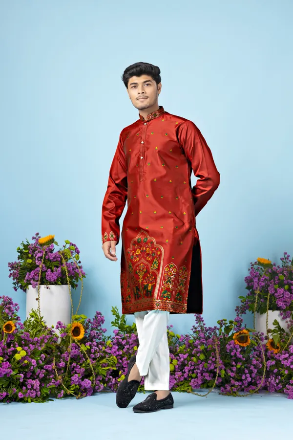 Regal_Ember_Crest_Jacquard_Kurta_Red