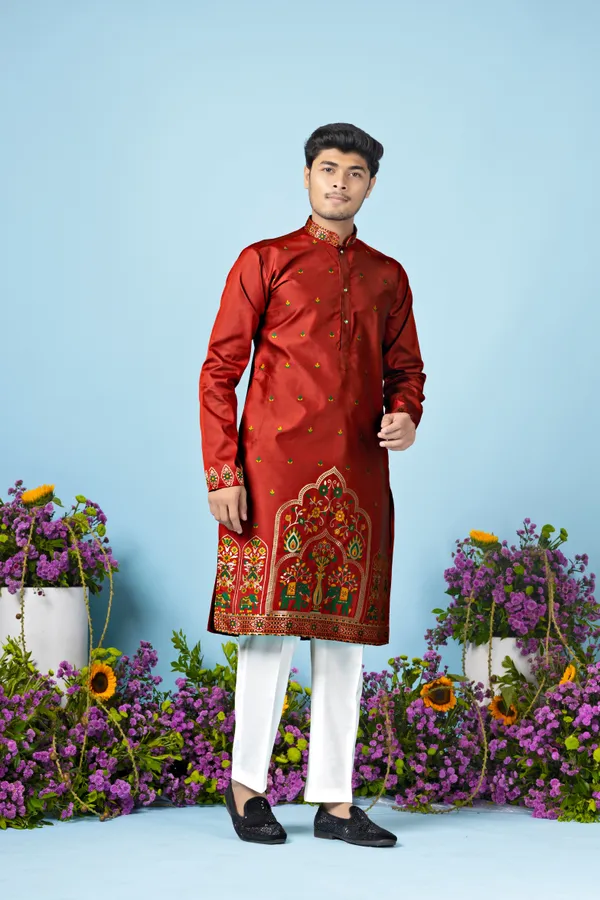 Regal_Ember_Crest_Jacquard_Kurta_Red