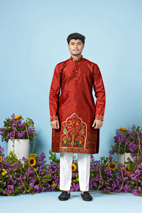 Regal_Ember_Crest_Jacquard_Kurta_Red