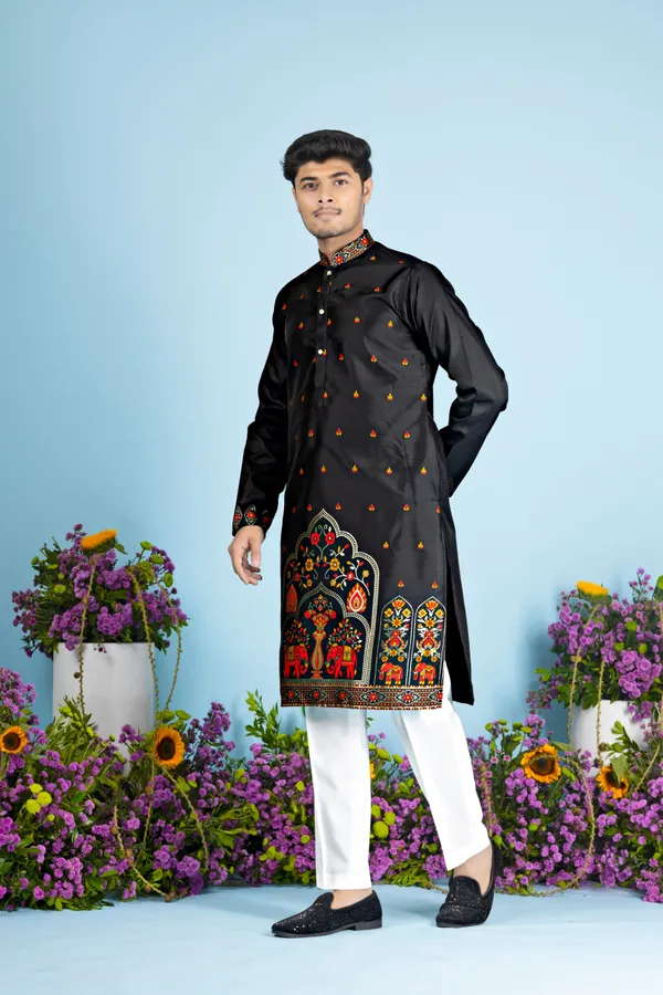 Regal_Ember_Crest_Jacquard_Kurta_Black