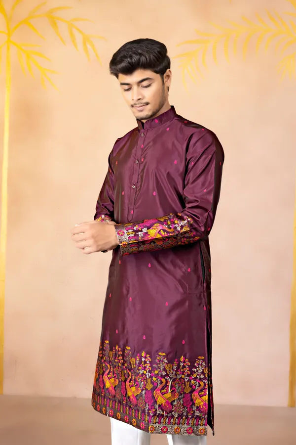 Amaranth_Heirloom_Jacquard_Kurta_Wine