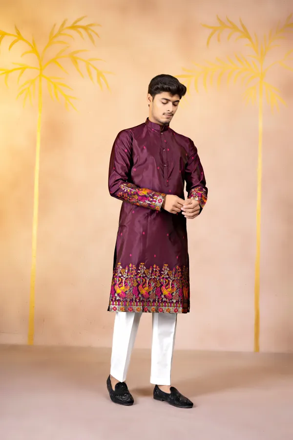 Amaranth_Heirloom_Jacquard_Kurta_Wine