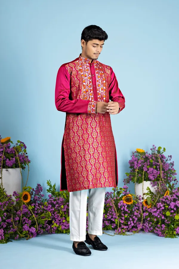 Ember_Royale_Jacquard_Heritage_Kurta_Pink