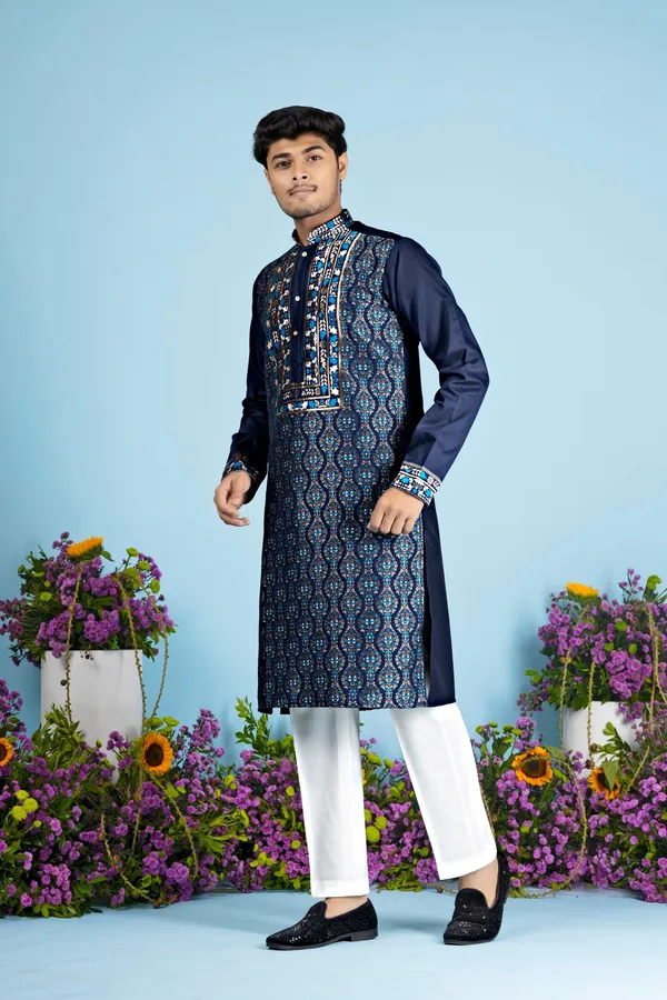Ember_Royale_Jacquard_Heritage_Kurta_Blue