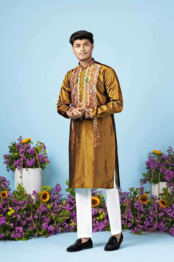 Boss_Heavy_Neck_Designer_Kurta_Brown