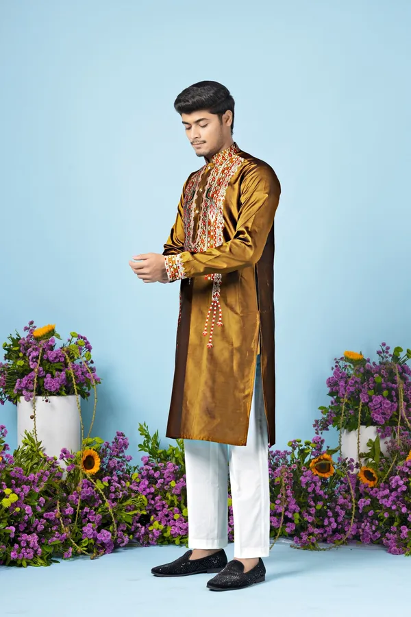 Boss_Heavy_Neck_Designer_Kurta_Brown