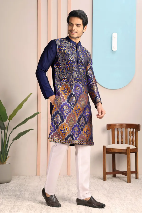 Midnight_Regal_Brocade_Heritage_Kurta_Navy