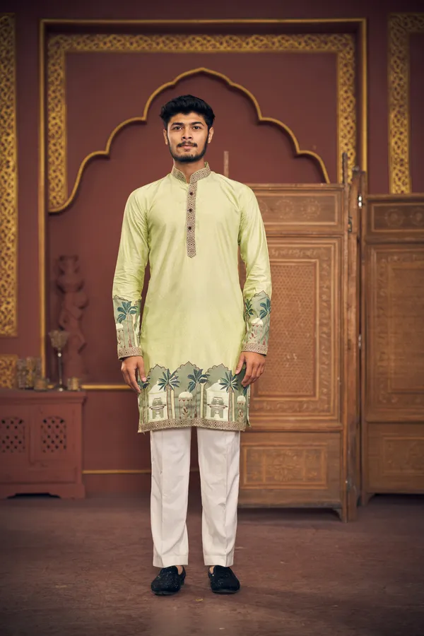 Pleasant_Taj_Jacquard_Woven_Kurta_Green