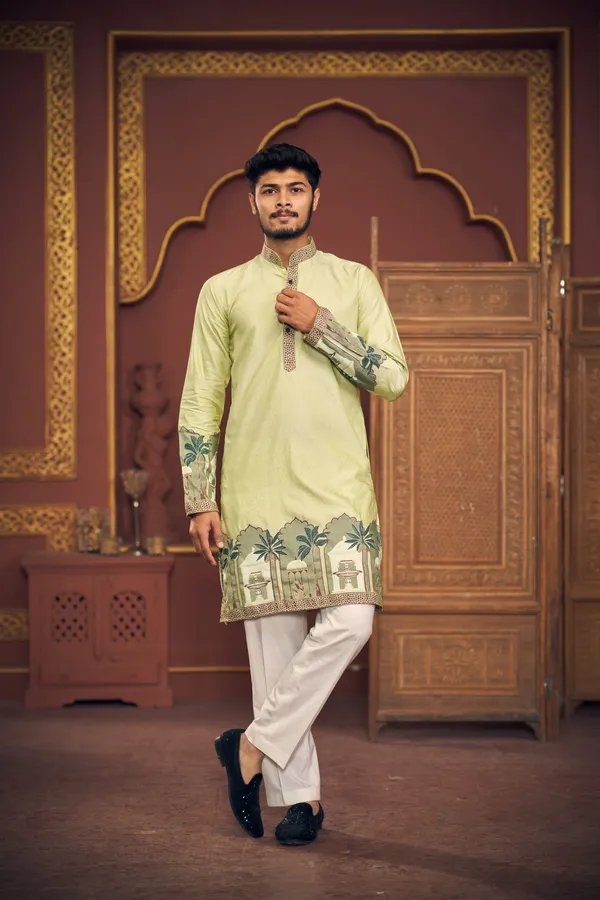 Pleasant_Taj_Jacquard_Woven_Kurta_Green
