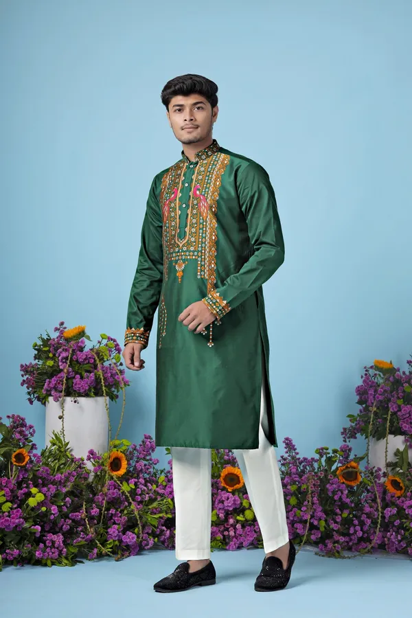 Boss_Heavy_Neck_Designer_Kurta_Green