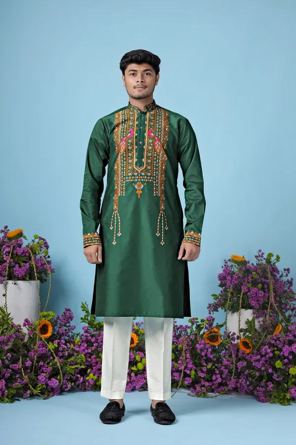 Boss_Heavy_Neck_Designer_Kurta_Green