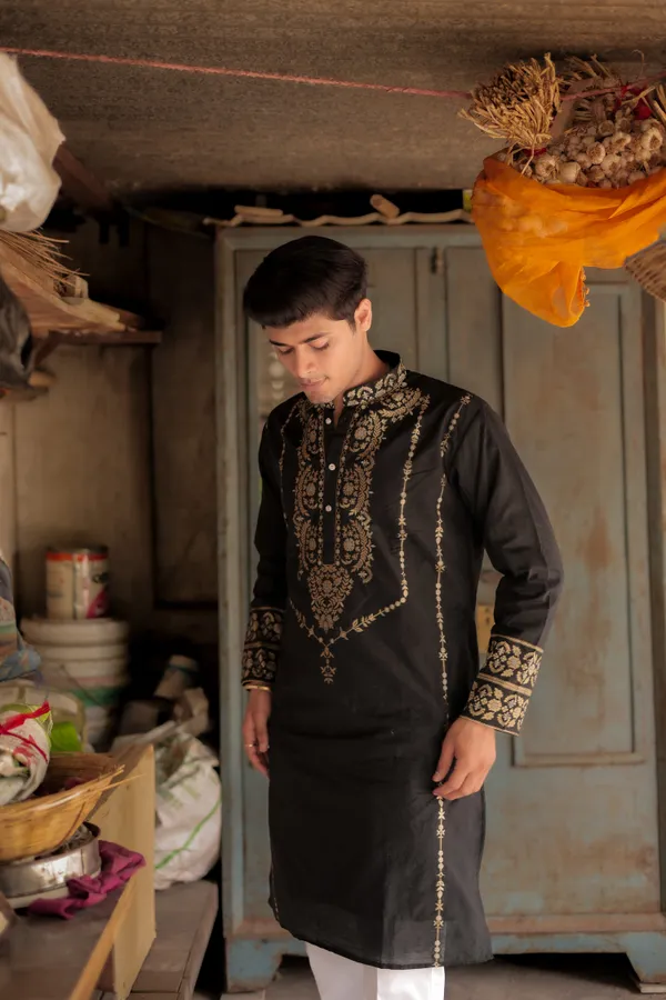 Jail_Neck_Jacquard_Designer_Kurta_Black