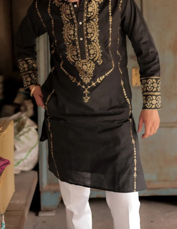 Jail_Neck_Jacquard_Designer_Kurta_Black