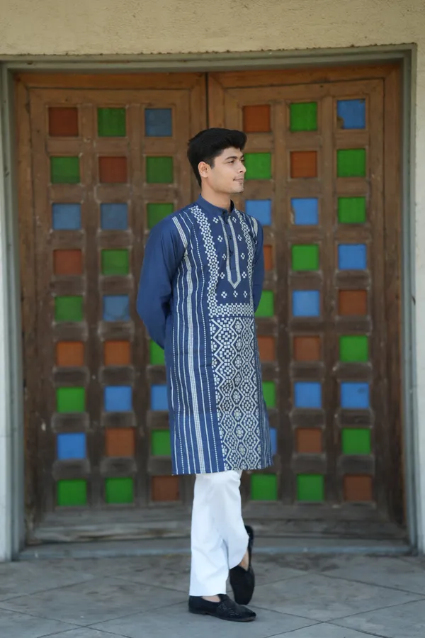 Top_Line_Diamond_Jacquard_Kurta_Navy