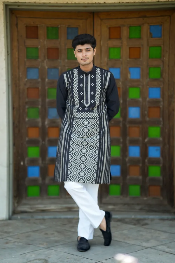 Top_Line_Diamond_Jacquard_Kurta_Black