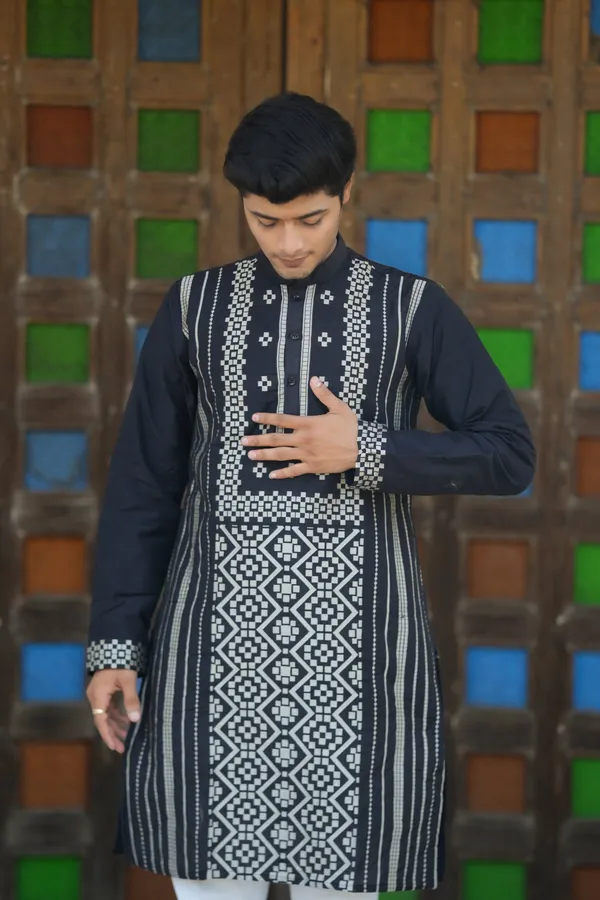 Top_Line_Diamond_Jacquard_Kurta_Black