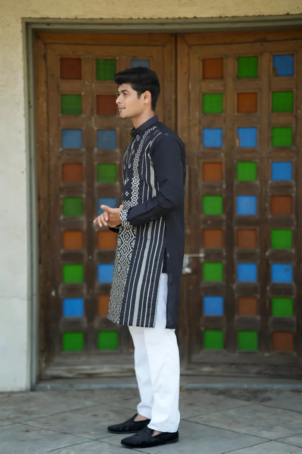 Top_Line_Diamond_Jacquard_Kurta_Black