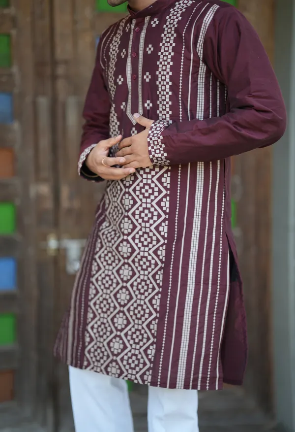 Top_Line_Diamond_Jacquard_Kurta_Wine