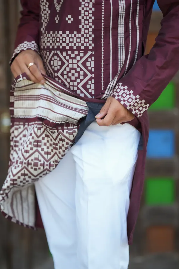 Top_Line_Diamond_Jacquard_Kurta_Wine