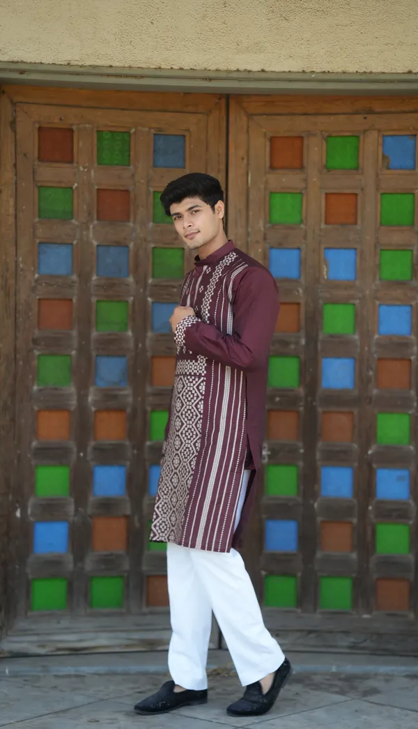 Top_Line_Diamond_Jacquard_Kurta_Wine