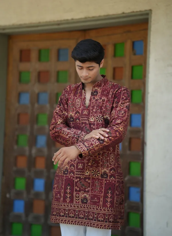 Vijay_Celebrity_Heritage_Jacquard_Kurta_Wine