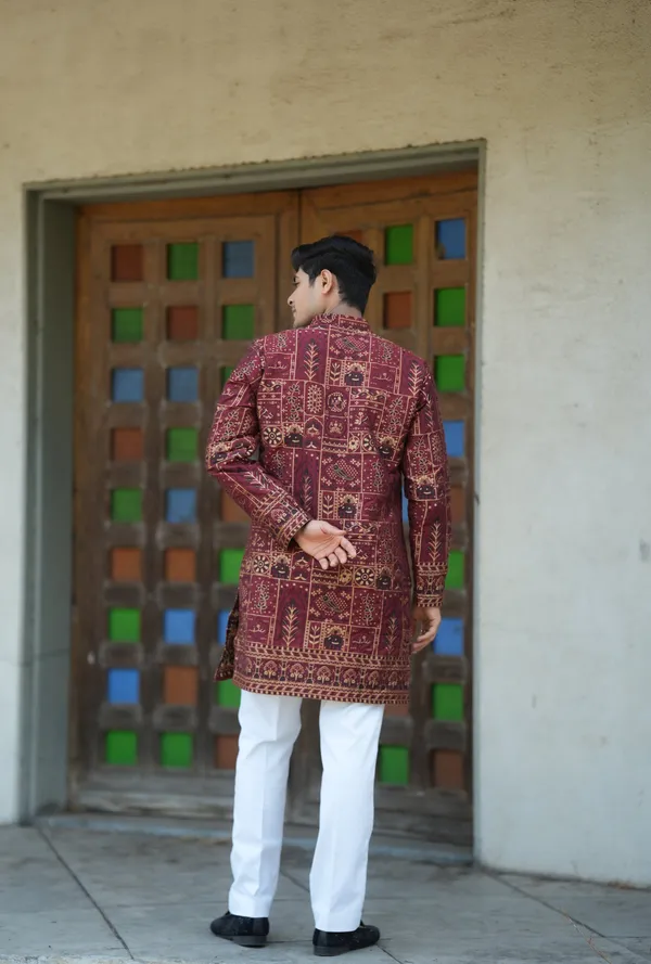 Vijay_Celebrity_Heritage_Jacquard_Kurta_Wine
