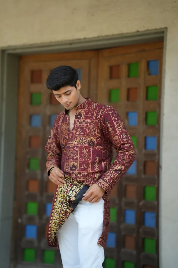 Vijay_Celebrity_Heritage_Jacquard_Kurta_Wine