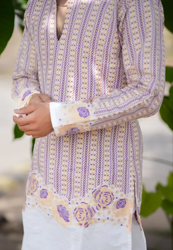 V_Rose_Multi_Jacquard_Kurta_Pink