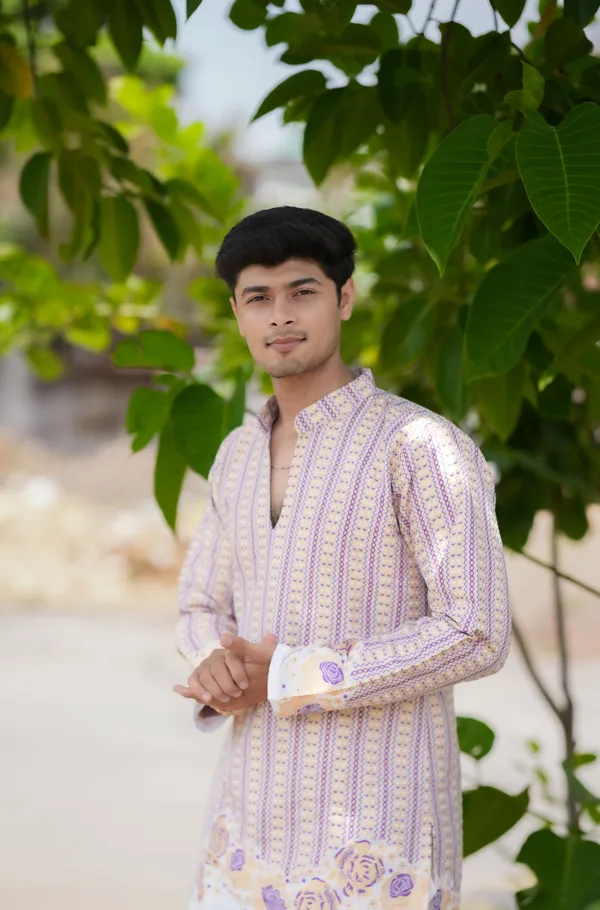 V_Rose_Multi_Jacquard_Kurta_Pink