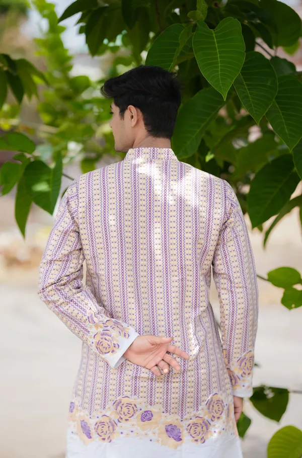V_Rose_Multi_Jacquard_Kurta_Pink