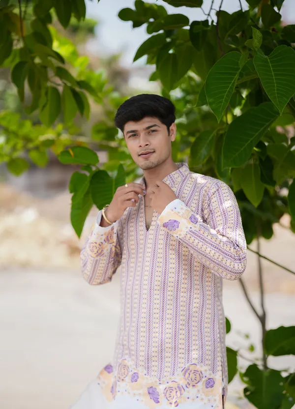 V_Rose_Multi_Jacquard_Kurta_Pink