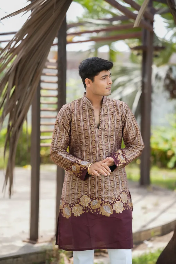 V_Rose_Multi_Jacquard_Kurta_Wine
