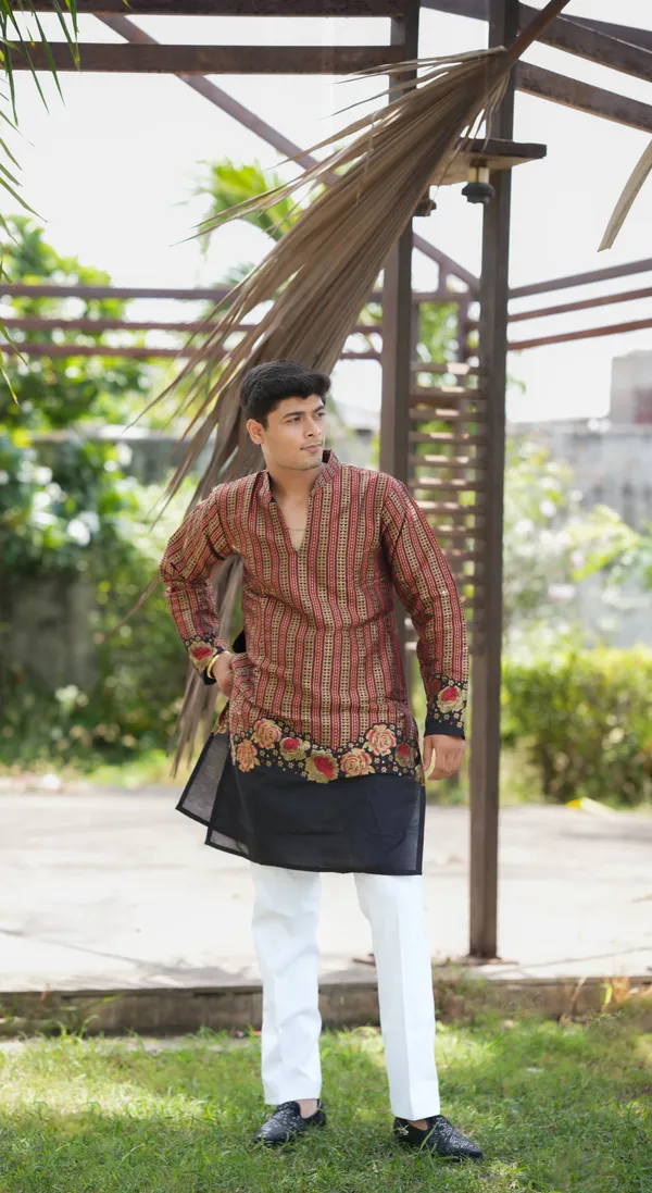 V_Rose_Multi_Jacquard_Kurta_Wine