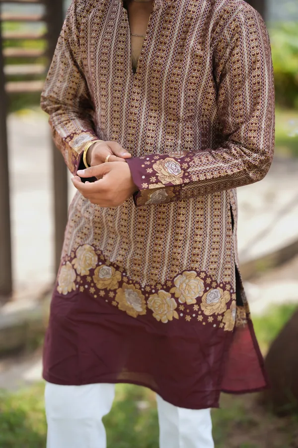 V_Rose_Multi_Jacquard_Kurta_Wine