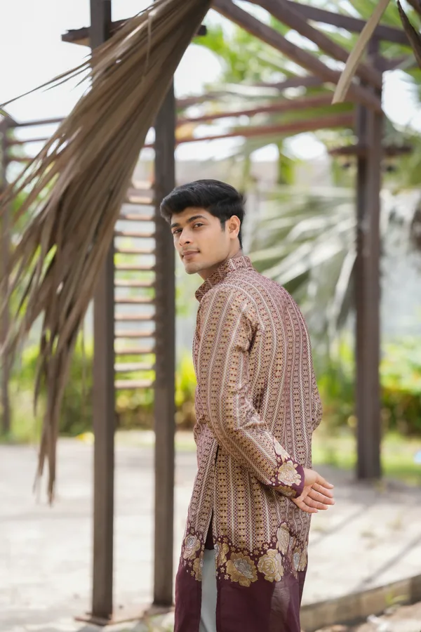 V_Rose_Multi_Jacquard_Kurta_Wine