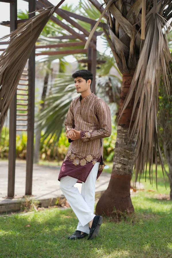 V_Rose_Multi_Jacquard_Kurta_Wine