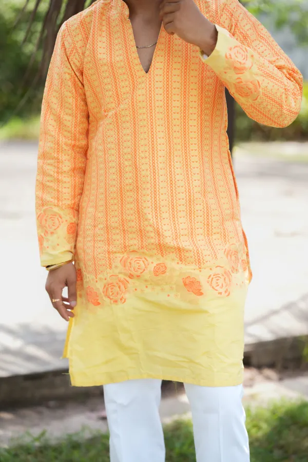 V_Rose_Multi_Jacquard_Kurta_Yellow