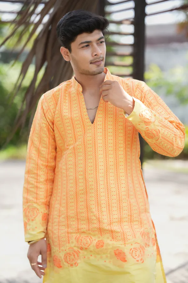 V_Rose_Multi_Jacquard_Kurta_Yellow