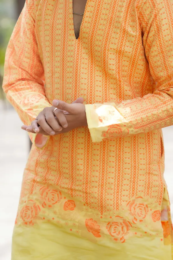 V_Rose_Multi_Jacquard_Kurta_Yellow