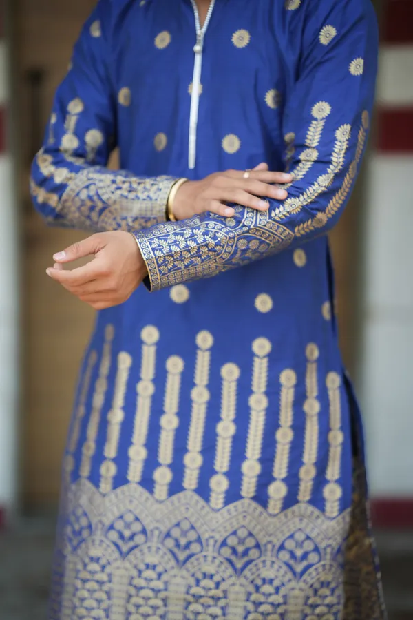 Pluto_Sharped_Jacquard_Kurta_Blue