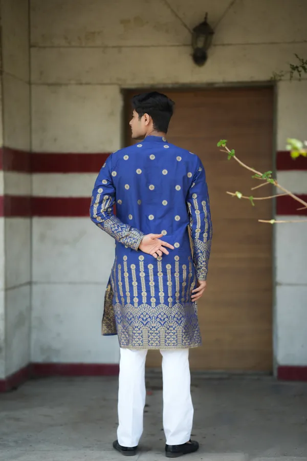 Pluto_Sharped_Jacquard_Kurta_Blue