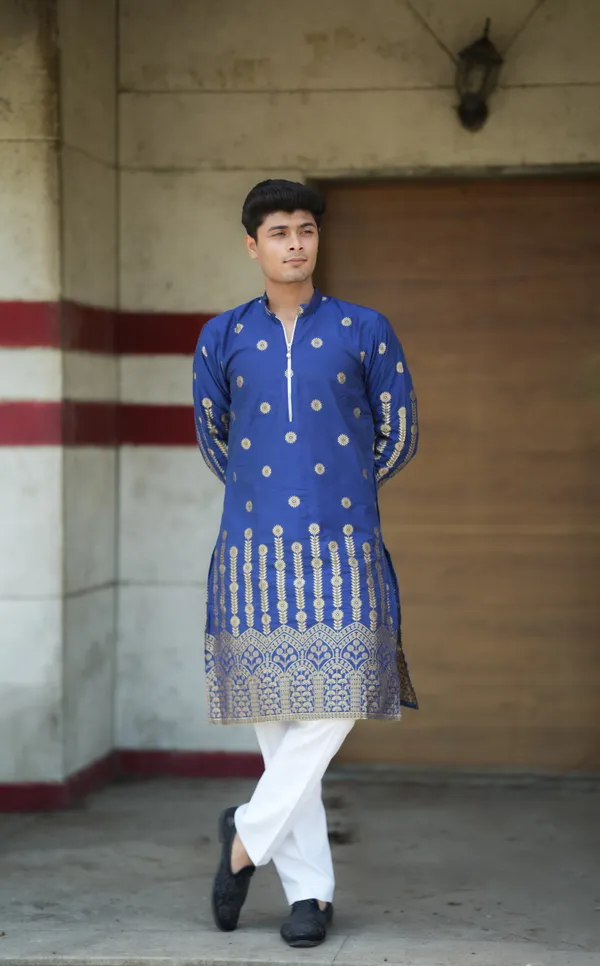 Pluto_Sharped_Jacquard_Kurta_Blue