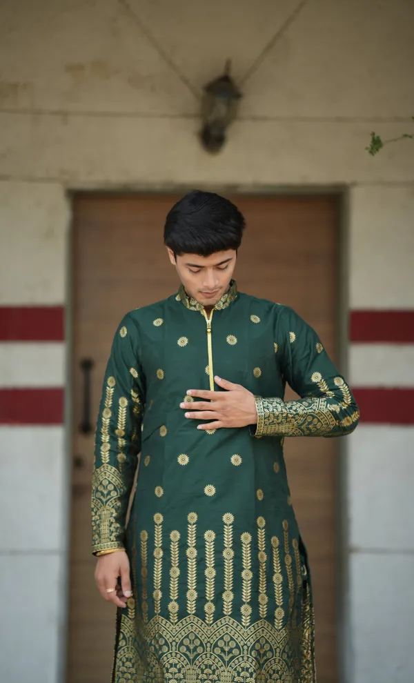 Pluto_Sharped_Jacquard_Kurta_Green